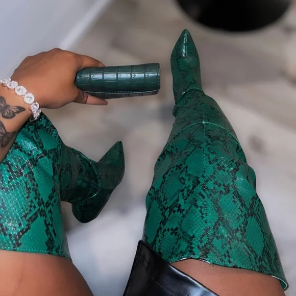 Over The Knee Snakeskin Boots - Picture 4 of 5